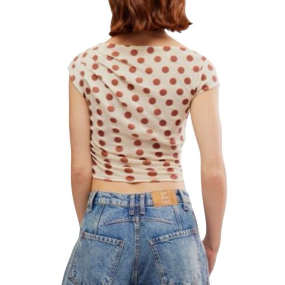 Free People Polka Dot Ruched Asymmetrical Crop Top Beige Brown Size Small - Picture 2 of 12